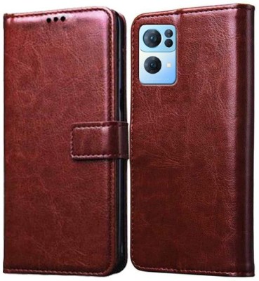 Mehsoos Flip Cover for OPPO Reno7 Pro 5G(Brown, Dual Protection, Pack of: 1)