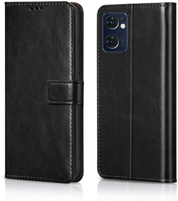 Flocculent Flip Cover for OPPO Reno7 5G(Black, Shock Proof, Pack of: 1)