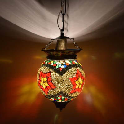 Ionic Glass Handcrafted Mosaic Decorated Glass Hanging Light Pendants Ceiling Lamp Pendants Ceiling Lamp(Multicolor)