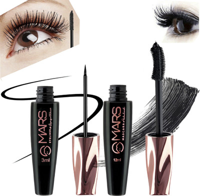 MARS Ultra Curl Long lasting Fabulash Mascara Water Proof Sketch Eyeliner 15 ml(Jet Black)