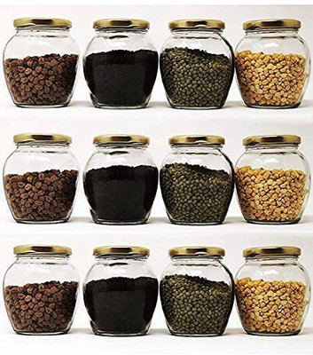 Adhunyk Glass Grocery Container  - 400 ml(Pack of 12, Gold)