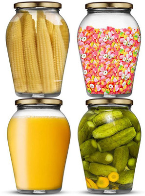 Adhunyk Glass Grocery Container  - 1000 ml(Pack of 4, Gold)