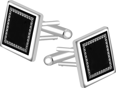 EXOTICA Fashions Brass Cufflink Set(Silver, Black)