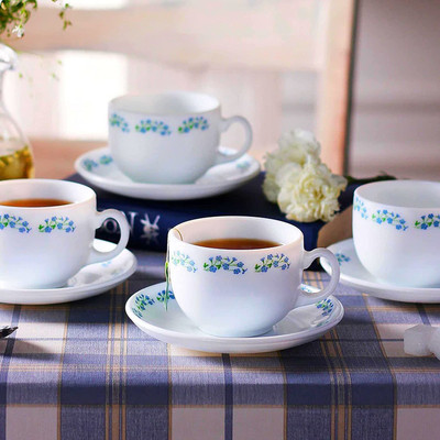 TRENDCARD Pack of 6 Opalware Pack of 12 Opalware Silver Cup and Saucer Set 160 ml Opalware (Set of 6 )(White, Cup and Saucer)