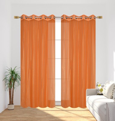 SCORCHERS 274 cm (9 ft) Tissue Semi Transparent Long Door Curtain (Pack Of 2)(Self Design, Orange)