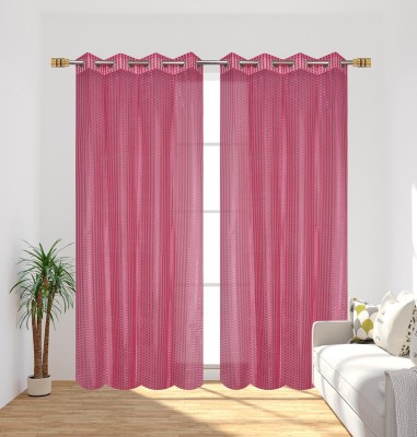 SCORCHERS 274 cm (9 ft) Tissue Semi Transparent Long Door Curtain (Pack Of 2)(Self Design, Pink)