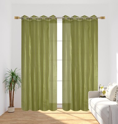 SCORCHERS 274 cm (9 ft) Tissue Semi Transparent Long Door Curtain (Pack Of 2)(Self Design, Green)