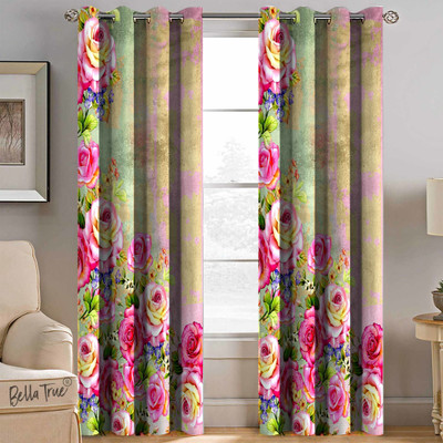 BELLA TRUE 213 cm (7 ft) Polyester Semi Transparent Door Curtain (Pack Of 2)(Printed, Multicolor)