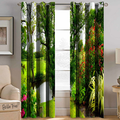 BELLA TRUE 213 cm (7 ft) Door Polyester Semi Transparent Curtain (Pack Of 2)(Multicolor, Floral)