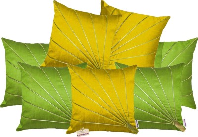 indoAmor Striped Cushions Cover(Pack of 7, 40 cm*40 cm, Green, Yellow)