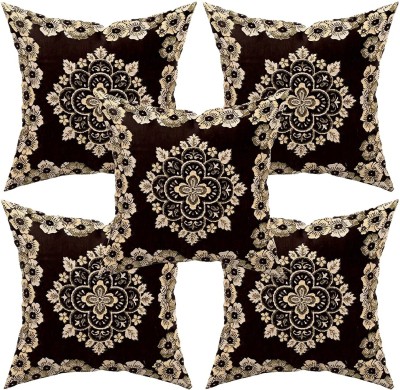 Sparklings Damask Cushions Cover(Pack of 5, 40.34 cm*40.34 cm, Brown)