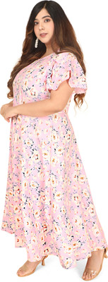 Oomph! Plus Women A-line Pink Maxi/Full Length Dress