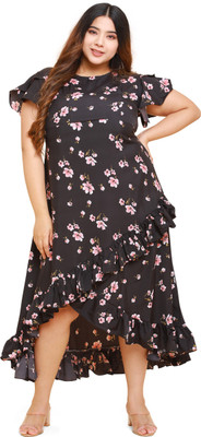 Oomph! Plus Women Ruffled Black Maxi/Full Length Dress