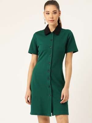 KASSUALLY Women Sheath Green Above Knee/Mid Thigh Length Dress