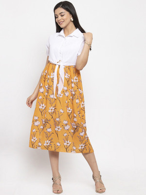 KASSUALLY Women Fit and Flare Yellow Midi/Calf Length Dress