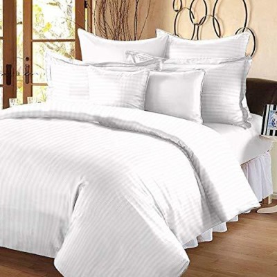 Vaquita 300 TC Cotton King Striped Flat Bedsheet(Pack of 1, White)