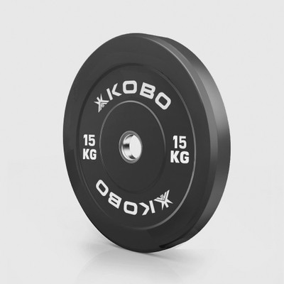 KOBO 15 kg Bumper Plate / Black Rubber Olympic Weight Plate 15 Kg x 2 = 30 Kg (IMPORTED) Home Gym Combo