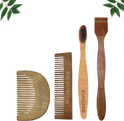 Mini Storify Truly Organic 1 Neem Beard Comb 1 Neem Pocket Comb |1 Neem kids Brush|1 Neem tongue Cleaner