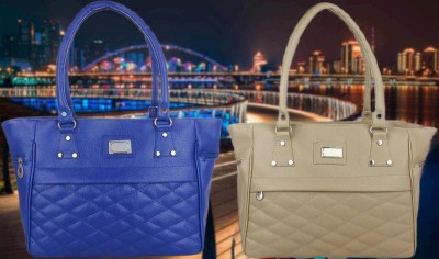 Ruok Women Beige, Blue Handbag(Pack of: 2)