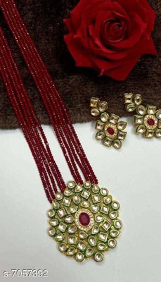 Aadesh Creation Alloy Gold-plated Maroon Jewellery Set(Pack of 1)