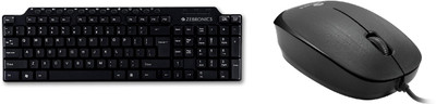 ZEBRONICS KM2100 keyboard & Power Mouse Wired USB Standard Desktop Keyboard Compatible with Desktop, Laptop, Mac(Black)