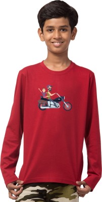 ALPHABET26 Boys Printed Cotton Blend T Shirt(Maroon, Pack of 1)