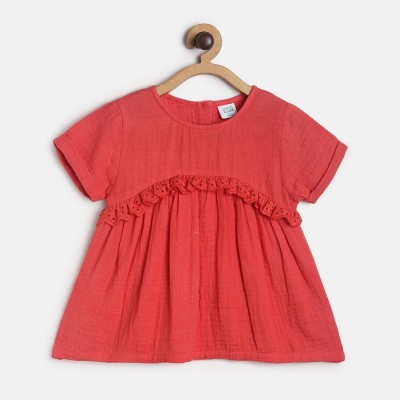 MINI KLUB Girls Casual Pure Cotton Top(Red, Pack of 1)