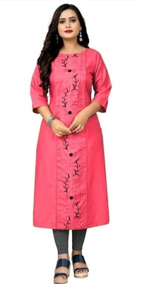 Ladylaz Women Embroidered Straight Kurta(Pink)