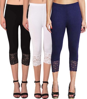 Swastik Stuffs 3/4th/Calf Length Western Wear Legging(Black, White, Dark Blue, Solid)