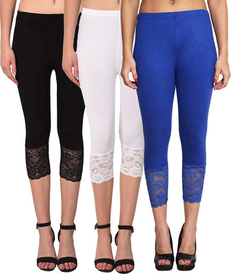 Swastik Stuffs 3/4th/Calf Length Western Wear Legging(Black, White, Blue, Solid)