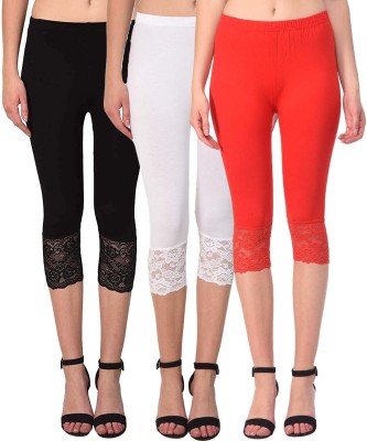 Swastik Stuffs 3/4th/Calf Length Western Wear Legging(Black, White, Red, Solid)