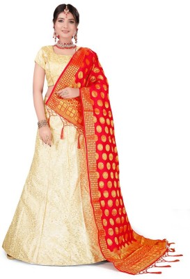 manvaa Self Design Semi Stitched Lehenga Choli(Red, Beige)