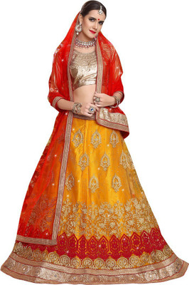 manvaa Embroidered Semi Stitched Lehenga Choli(Multicolor)