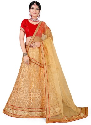 manvaa Embroidered Semi Stitched Lehenga Choli(Red, Gold)