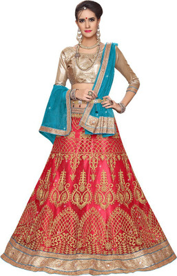 manvaa Embroidered Semi Stitched Lehenga Choli(Multicolor)