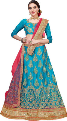 manvaa Embroidered Semi Stitched Lehenga Choli(Light Blue)