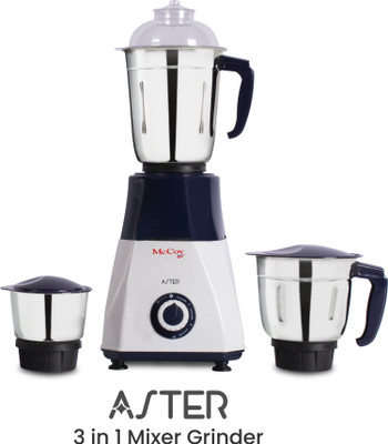 Mccoy Aster 750W Powerful ABS Body SS Jar Astor 750 Mixer Grinder (3 Jars, White, Blue)