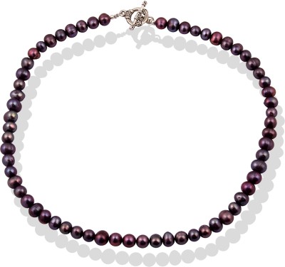 PearlzGallery Passions Sear Dyed Fresh Water Pearl 18 Inches Necklace | Pearl Silver Plated Metal Necklace
