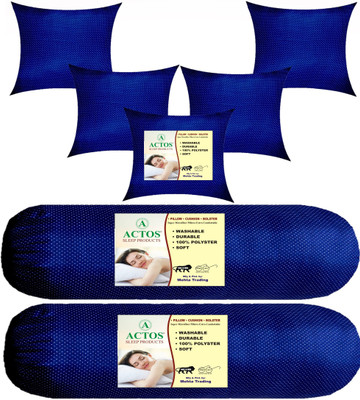 ACTOS 5 Cushion And 2 Microfibre Geometric Bolster Pack of 7(Blue)