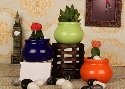 SBC SMALL MATKI SHAPE CERAMIC PLANTER Plant Container Set(Ceramic)