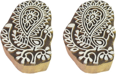 Global Art Traders Two Peacock Figurative Paisley Design Saree Printing Stamp, Mehndi Block Printing Blocks(Pack of 2)