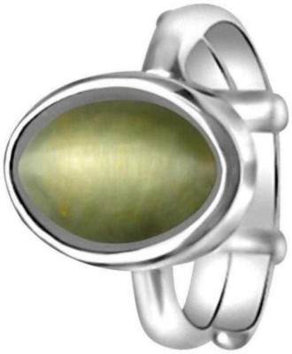 Chopra Gems Natural Cat's Eye Lehsunia Stone Ashtadhatu Adjustable Ring 6.50 Ratti Brass Crystal Silver Plated Ring