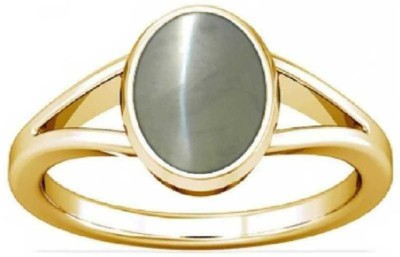 Chopra Gems Natural Cat's Eye Lehsunia Stone Ashtadhatu Adjustable Ring 6.50 Ratti Brass Gold Plated Ring