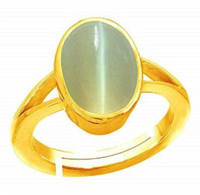 Chopra Gems Cat's Eye Lehsunia Gemstone Adjustable Ring for Men and Women's Brass Gold Plated Ring