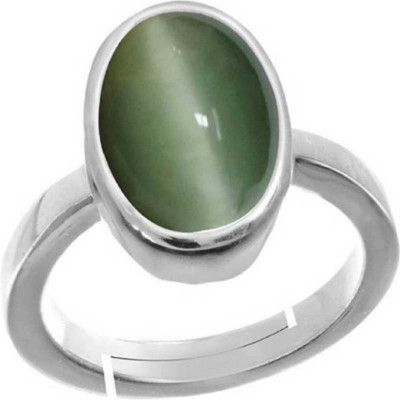 Chopra Gems Cat's Eye Lehsunia Ashtadhatu Ring Certified Unheated and Untreated Brass Crystal Silver Plated Ring