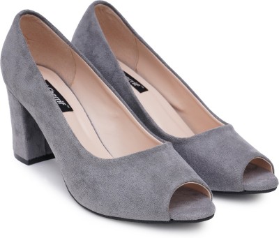 SHERRIF Peep Toe Grey Block Slip-On Women Grey Heels