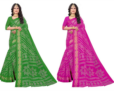 Vimalnath Synthetics Printed Bandhani Cotton Silk Saree(Pack of 2, Multicolor)