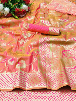 KanjiQueen Woven, Self Design Banarasi Art Silk Saree(Pink)