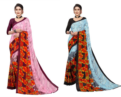 Vimalnath Synthetics Floral Print Bollywood Georgette Saree(Pack of 2, Multicolor)