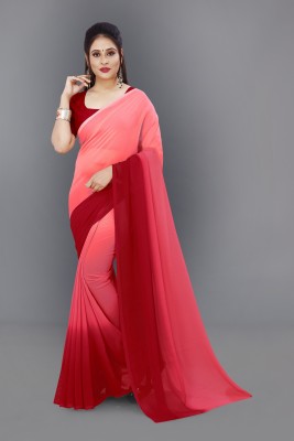 Anand Sarees Dyed Bollywood Georgette Saree(Red, Pink)